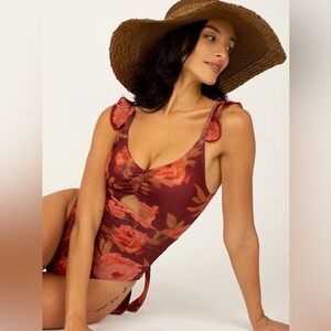 Joyfolie Swimsuit Taryn One Piece Floral Open Back NWT Size Larve
